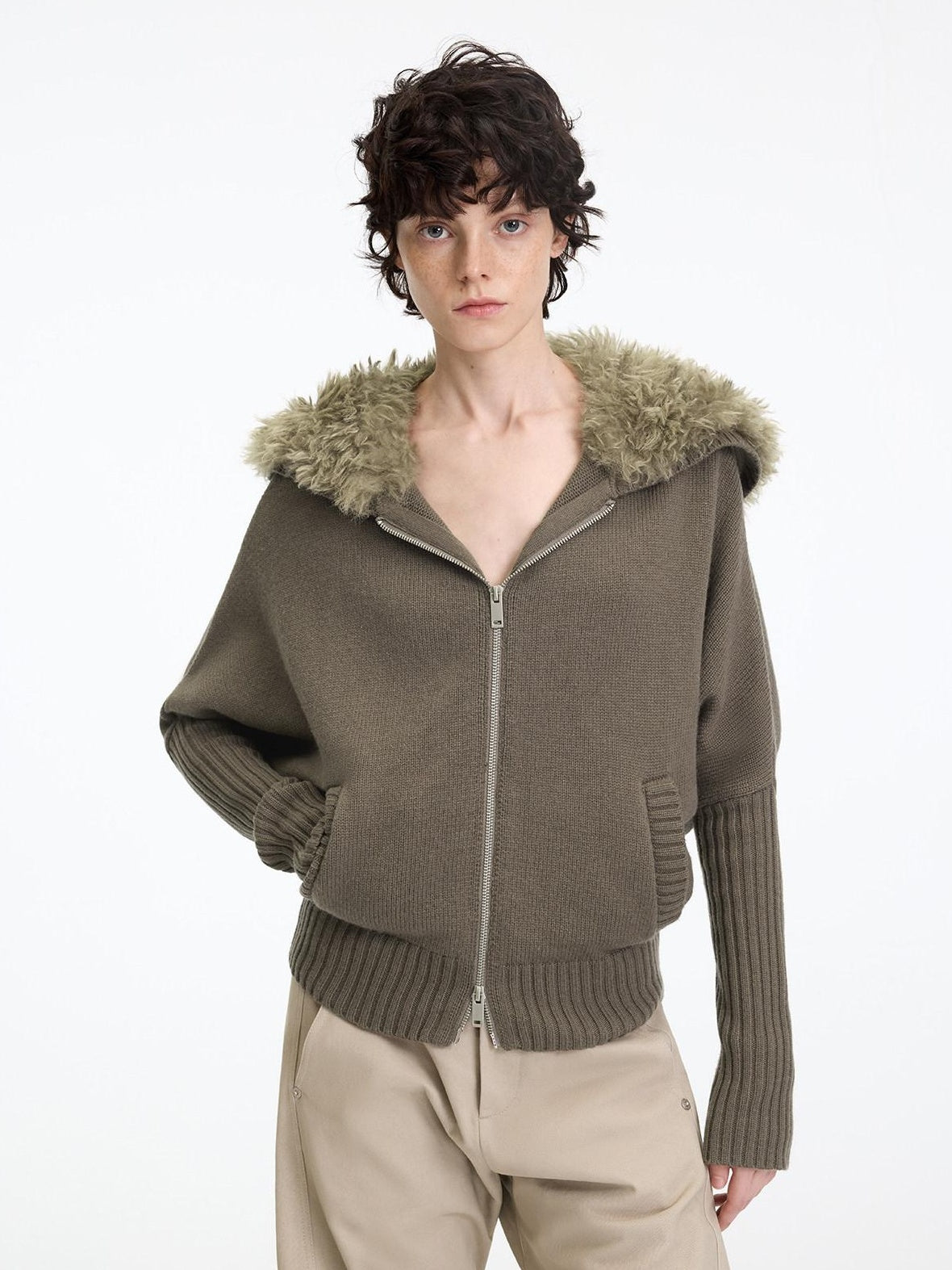 RUN TO THE FUTURE Soft Wool Blend Hooded Patchwork Vintage Loose Fit Zipper Knit Cardigans