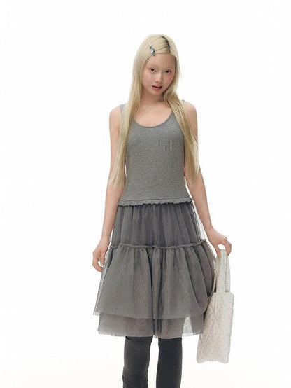 NAPSNAPS Tulle Spliced Knit Vest Women&