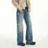 RUN TO THE FUTURE Washed Embroidered Low Rise Straight Cotton Button Fly Women Blue Wide-Leg Jeans