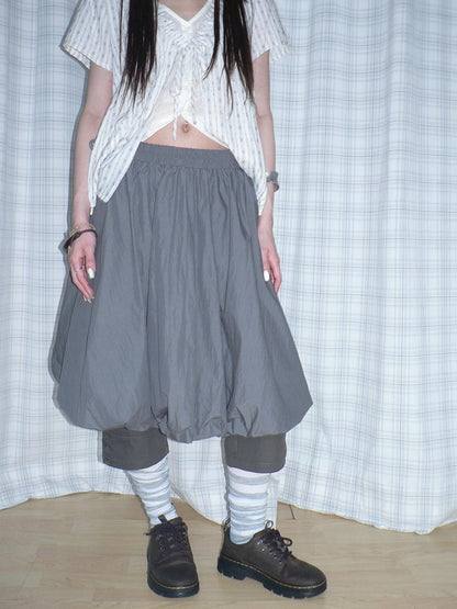 ang project Gray Pleated Elastic Waist Women&