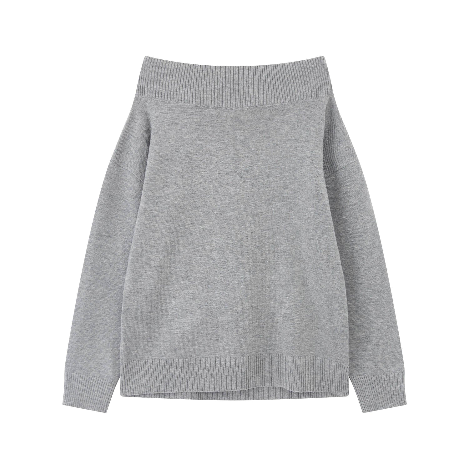 RUN TO THE FUTURE Vintage Commuter Loose Tie Asymmetric Neck Women Grey Knit Long Sleeve T-Shirts