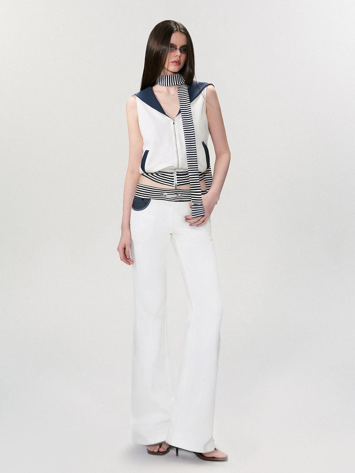 The NeverMore Comfortable Casual Cotton Blend Slight Flare Mid Rise Women White Straight Pants