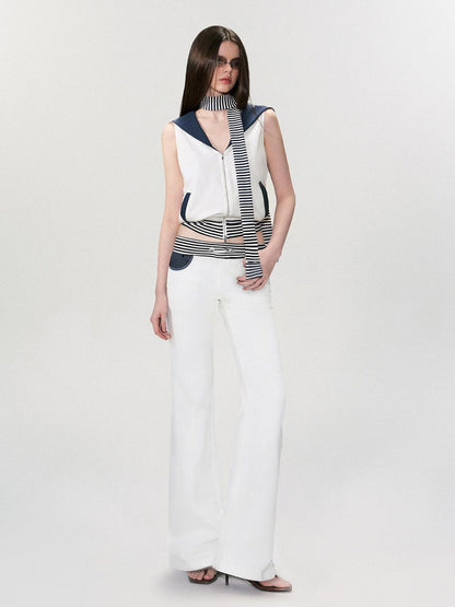 The NeverMore Comfortable Casual Cotton Blend Slight Flare Mid Rise Women White Straight Pants