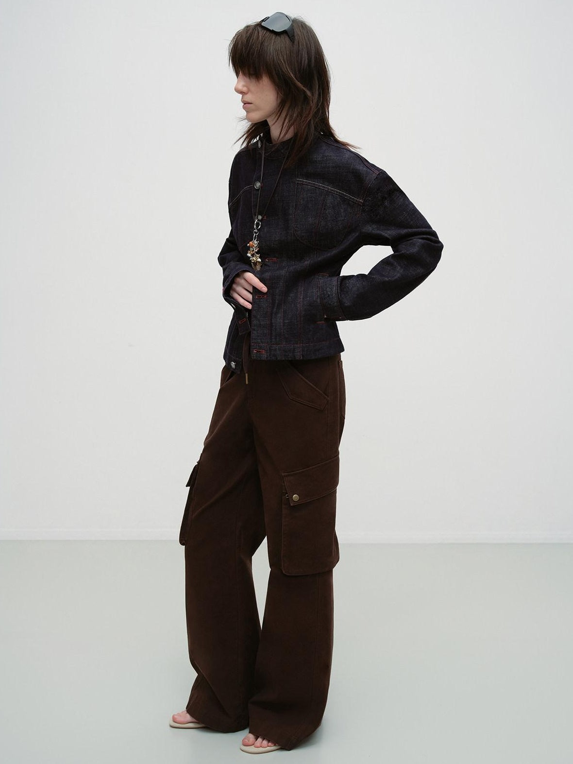 RUN TO THE FUTURE Vintage Asymmetric Fitted Waist Unisex Dark Indigo Cotton Button Denim Jackets