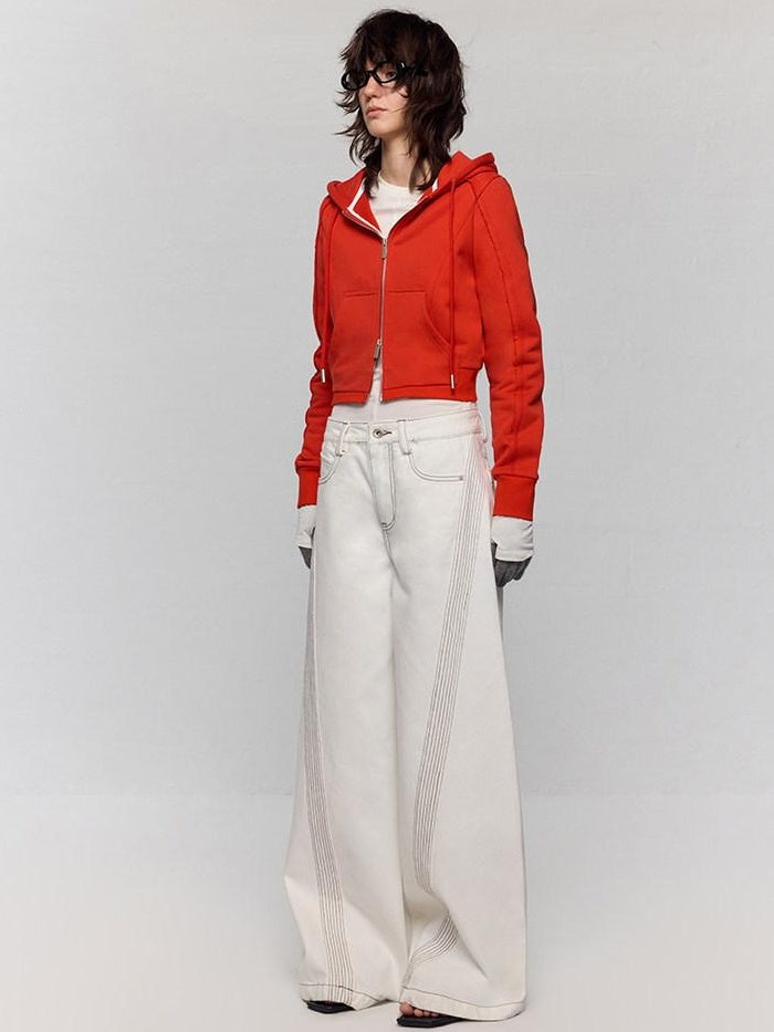 RUN TO THE FUTURE Casual Colorblock Loose Natural Waist Washed Denim High Cotton Wide-Leg Jeans
