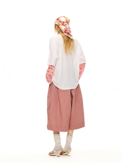 OuttheBlue Cat Garden Print Casual Loose Drop Shoulder Round Neck Long Sleeve T-Shirts