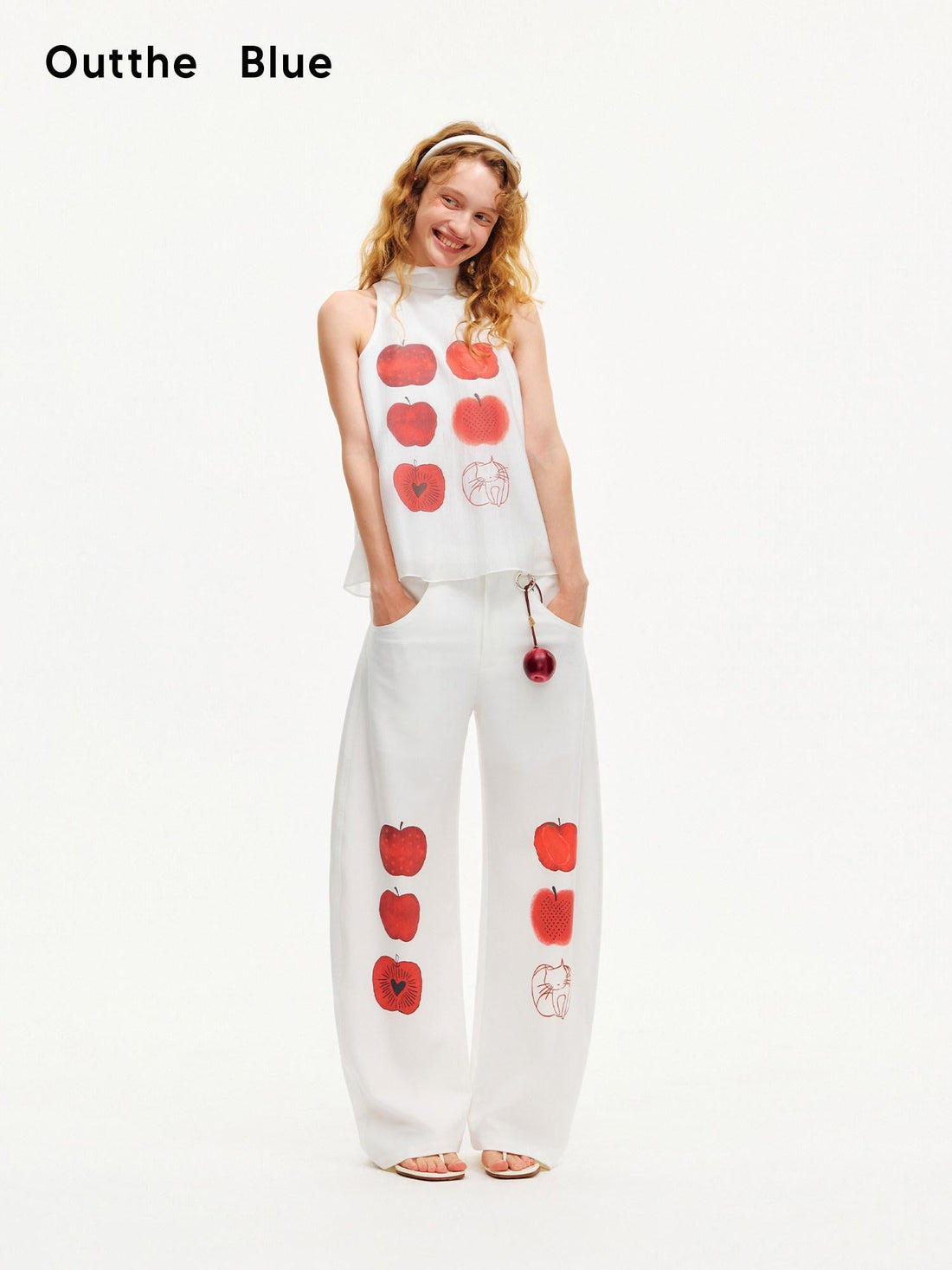 OuttheBlue White Printed Curved Leg Women&
