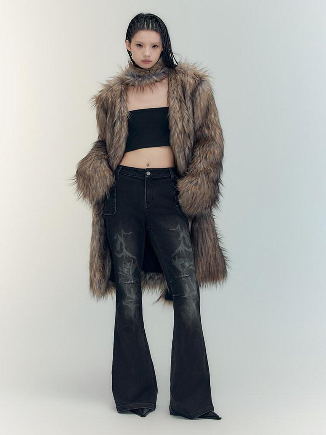 AnnoMundi Reversible Faux Fur Parka Half Collar Long Women&
