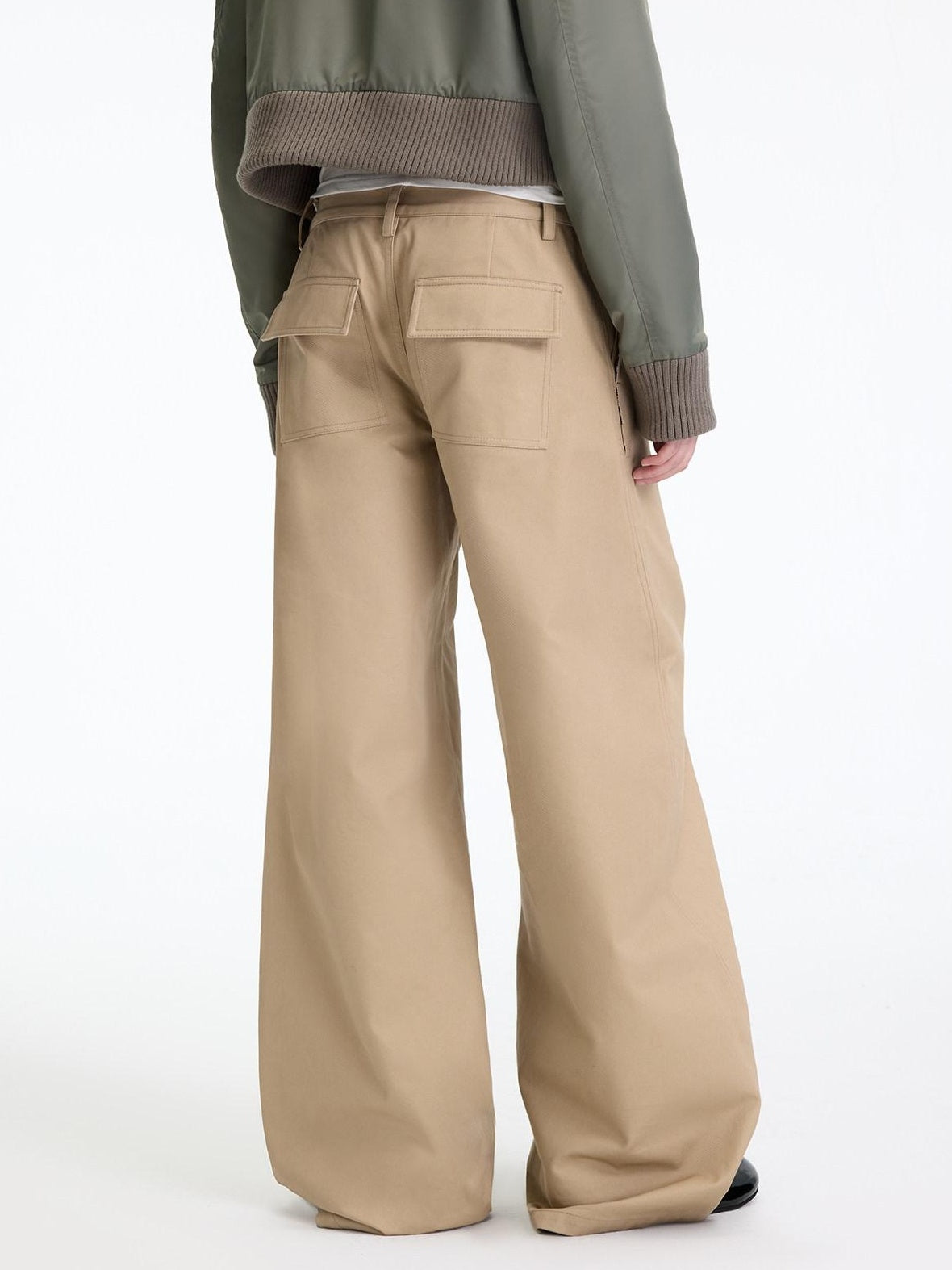 RUN TO THE FUTURE Leopard Patchwork Casual Loose Straight Leg Mid Rise Zip Fly Cotton Khaki Chinos