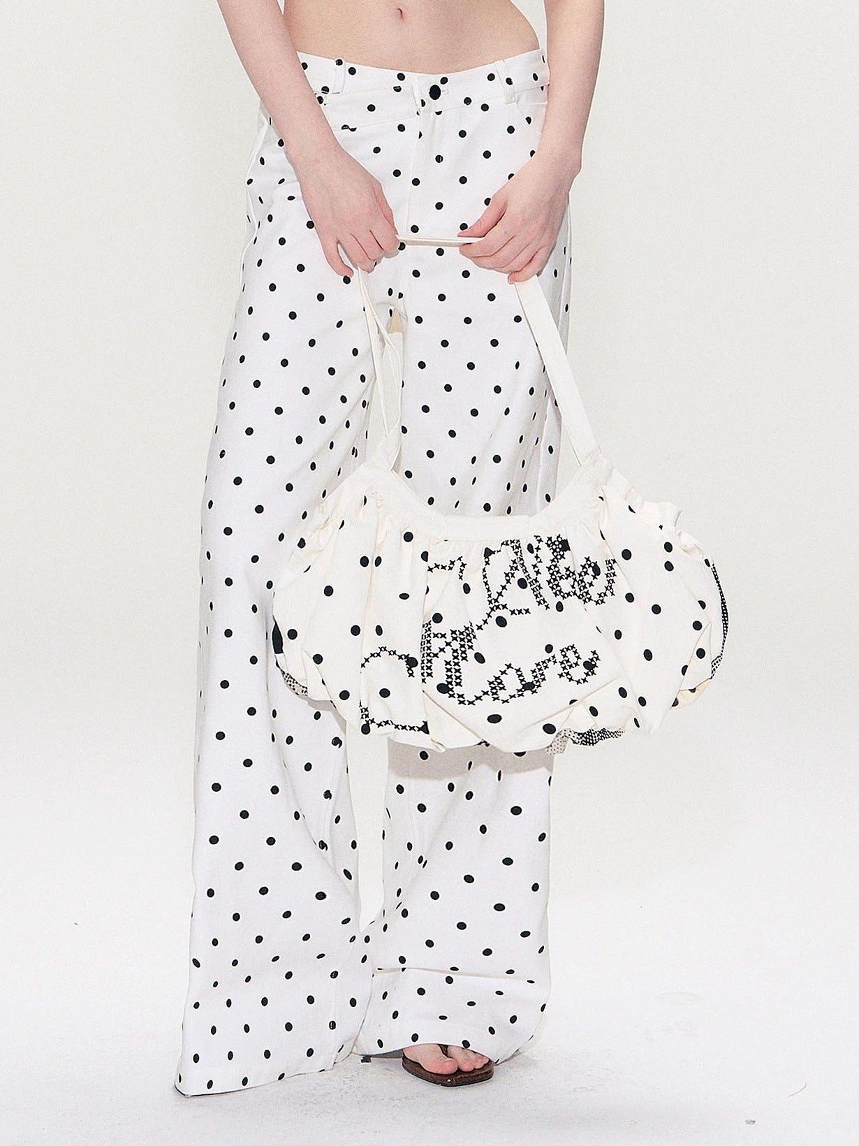 The NeverMore Alphabet And Number Print Cotton Pouch Double Strap Youth Casual White Tote Bags