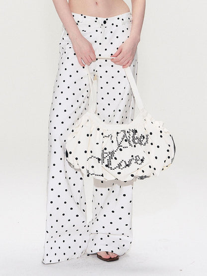 The NeverMore Alphabet And Number Print Cotton Pouch Double Strap Youth Casual White Tote Bags