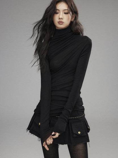 Low pixel 100% Cotton Low Waist Pleated A Line Sexy Women Daily Black Mini Skirts