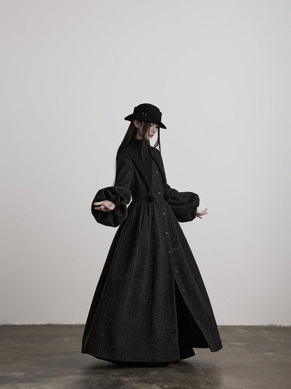 INDULGE Slim Casual Tailored Viscose Wool Blend Plaid High Waist Women Daily Long Coats