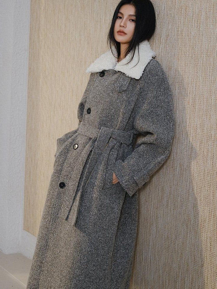 FU FRESH UP Minimalist Detachable Fur Collar Button Tie Women&