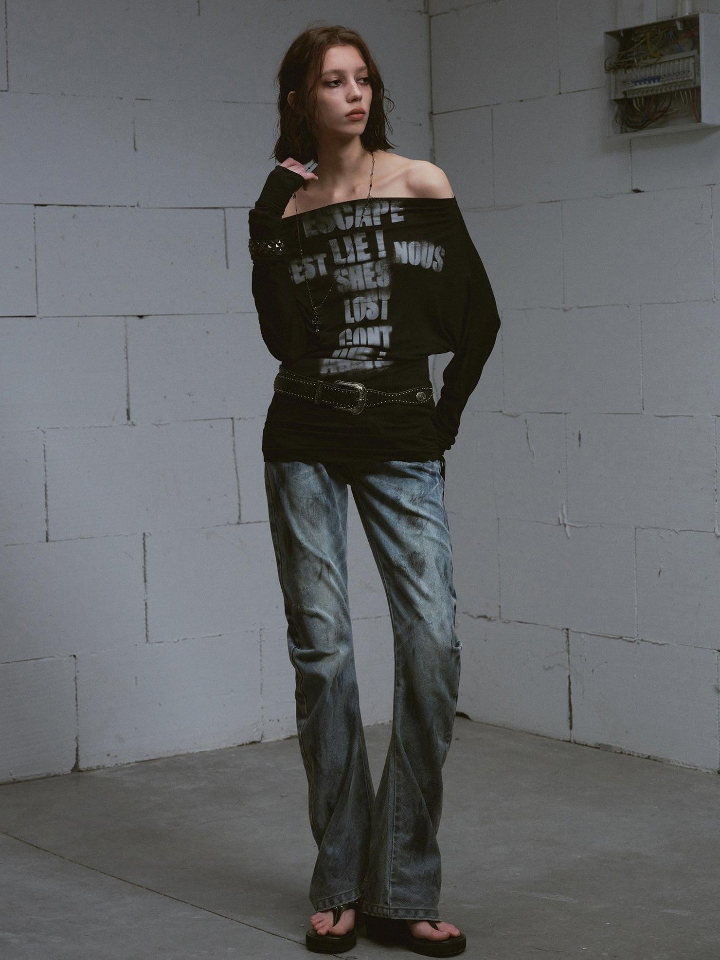 Cest Nous Cross Print Ruched Batwing Off Shoulder Women&