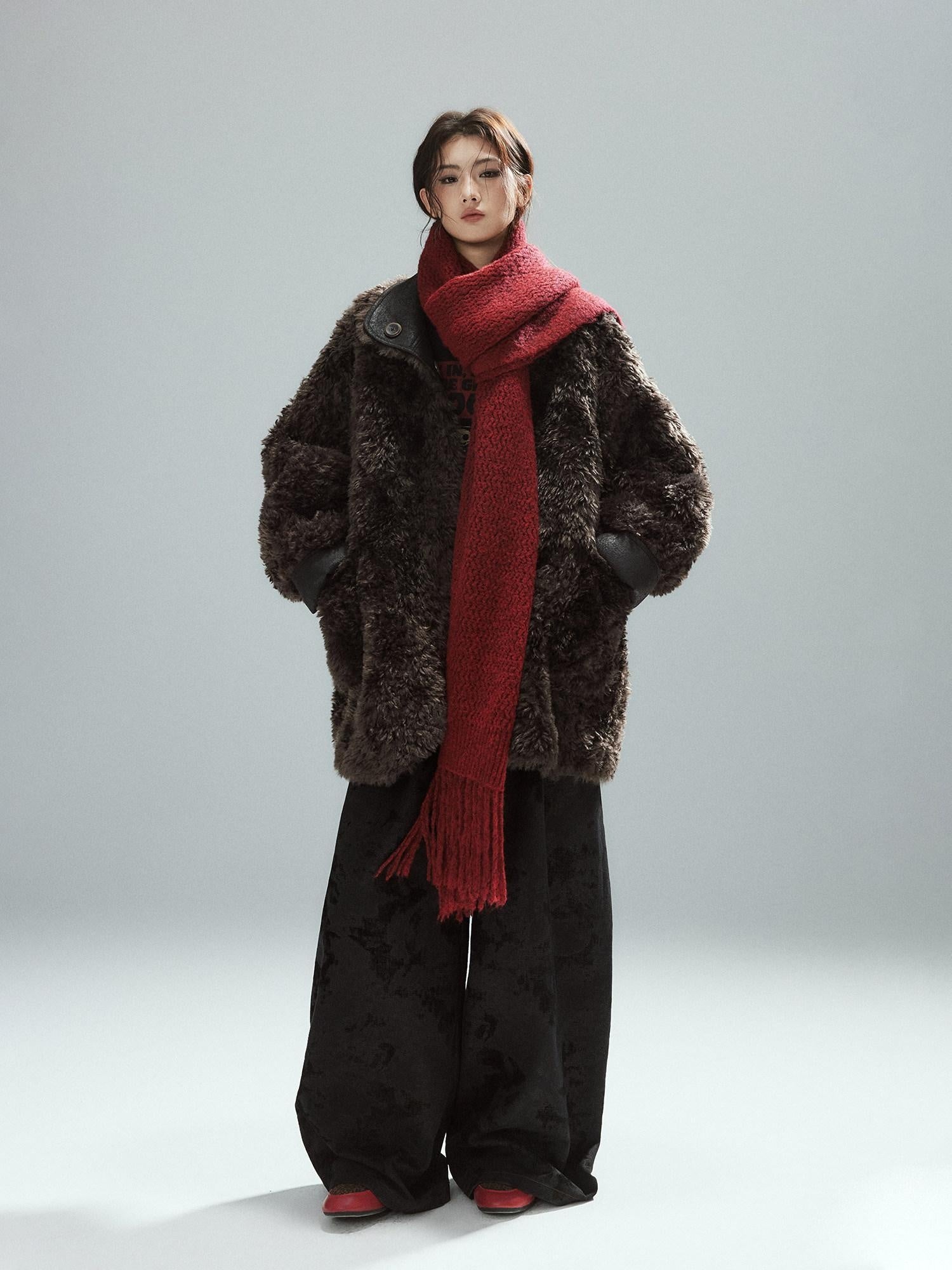Low pixel Cozy Acrylic Wool Blend Korean Style Unisex Long Solid Red Decorative Scarves