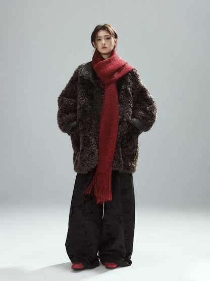 Low pixel Cozy Acrylic Wool Blend Korean Style Unisex Long Solid Red Decorative Scarves
