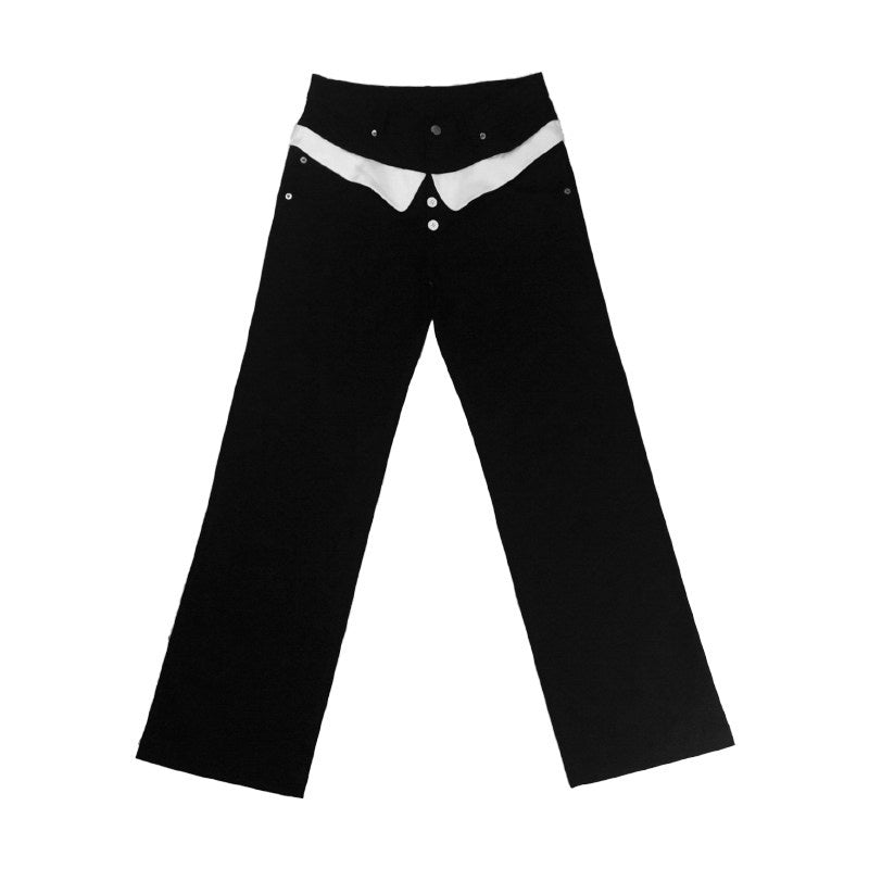 nit alcove Light Stretch Casual Dual Waist Natural Waist Unisex Black White Straight Pants