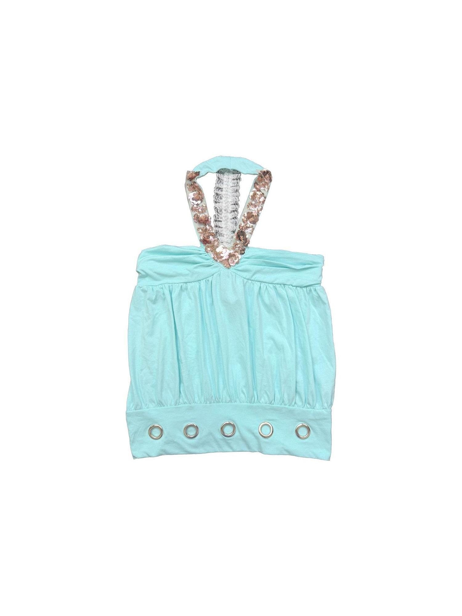 Ttsunami Beaded Sequined Ruched V-neck Halter Open Back Mint Green Women&