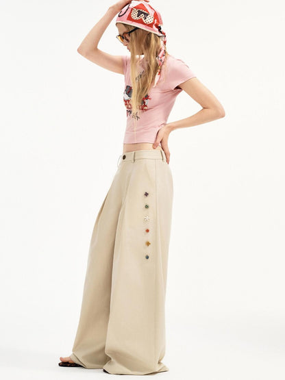OuttheBlue Cotton Lyocell Minimal Natural Waist Zipper Light Grey Khaki Wide Leg Pants