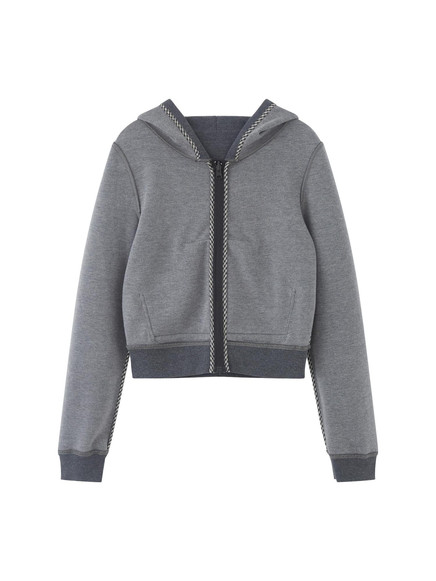 RUN TO THE FUTURE Slim Cropped Zip Hooded Pocket Commuter Vintage Gray Women Hoodies