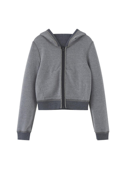 RUN TO THE FUTURE Slim Cropped Zip Hooded Pocket Commuter Vintage Gray Women Hoodies