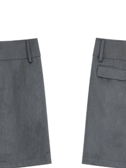 RUN TO THE FUTURE Lined Wool Blend Low Waist Pockets Vintage Office H Silhouette Midi Skirts