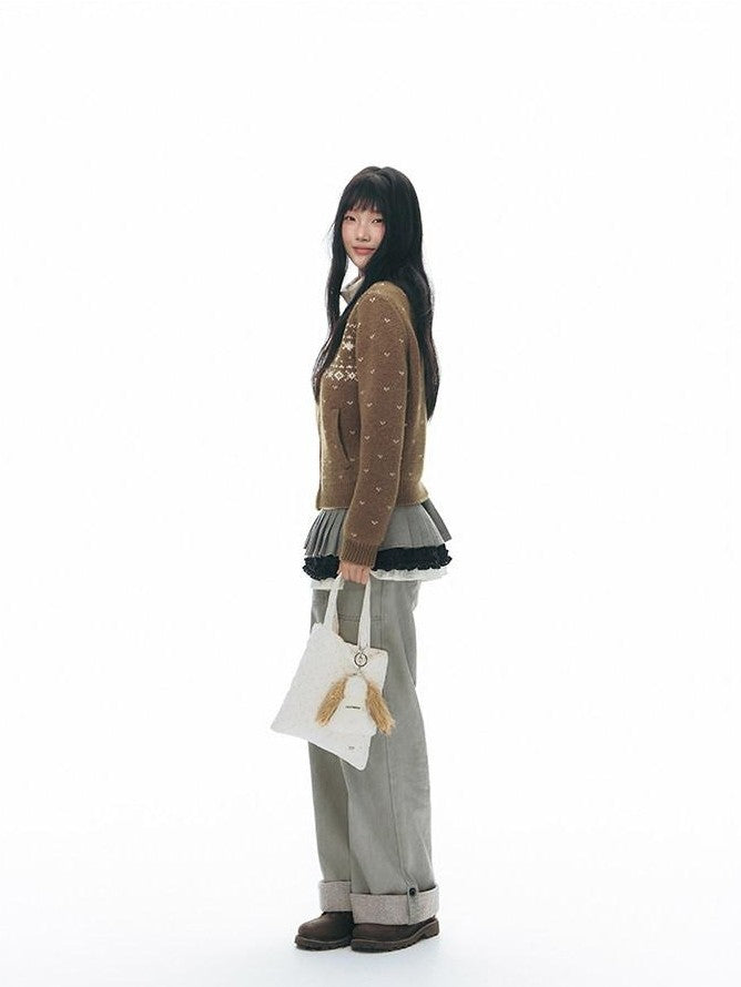 NAPSNAPS Vintage Fair Isle Star Knit Turndown Collar Women&