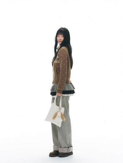 NAPSNAPS Vintage Fair Isle Star Knit Turndown Collar Women&