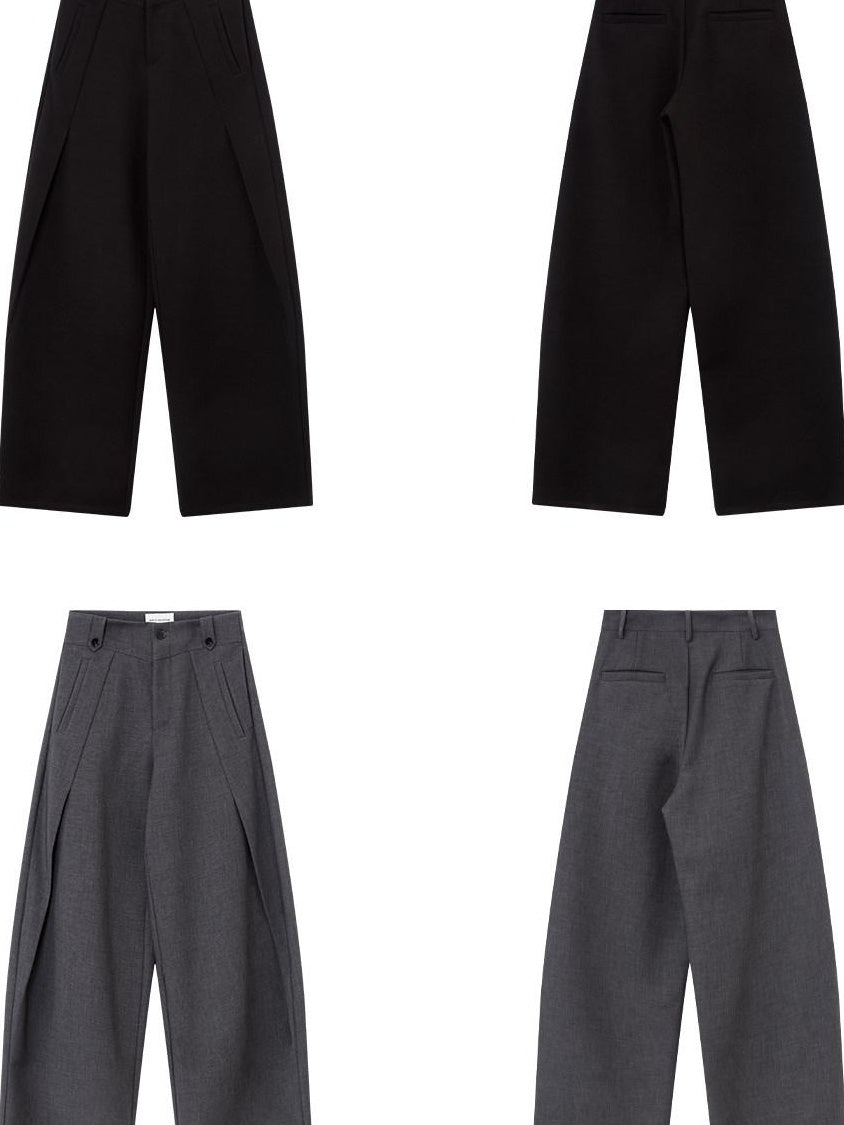 RUN TO THE FUTURE Flattering Mid Rise Minimalist Straight Cut Office Gray Black Wide-Leg Pants