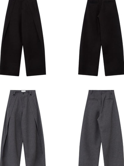 RUN TO THE FUTURE Flattering Mid Rise Minimalist Straight Cut Office Gray Black Wide-Leg Pants
