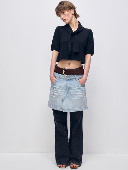 RUN TO THE FUTURE High Stretch Slim Fit Natural Waist Zipper Everyday Blue Black Denim Flare Jeans