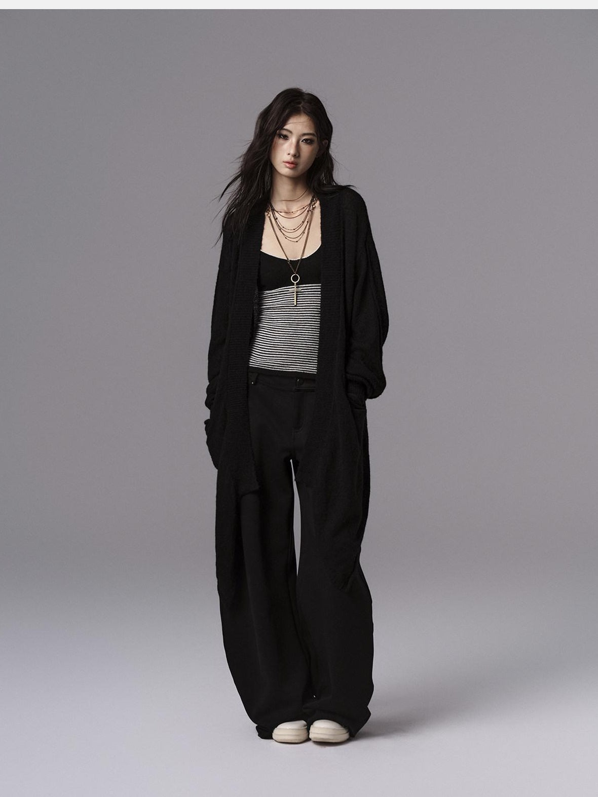Low pixel Cozy Wool Blend Gothic Oversized Open Front Knit Women Black Cardigans