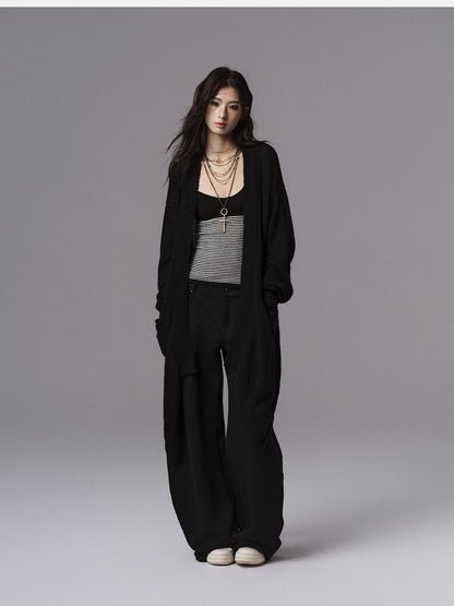 Low pixel Cozy Wool Blend Gothic Oversized Open Front Knit Women Black Cardigans
