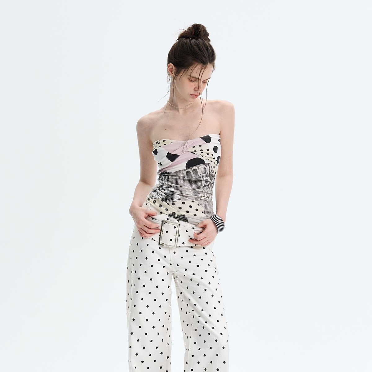 The NeverMore Cute Floral Print Sweet Slim Fit Regular Length Off White Sizes S M L Tube Tops