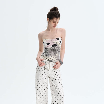 The NeverMore Cute Floral Print Sweet Slim Fit Regular Length Off White Sizes S M L Tube Tops