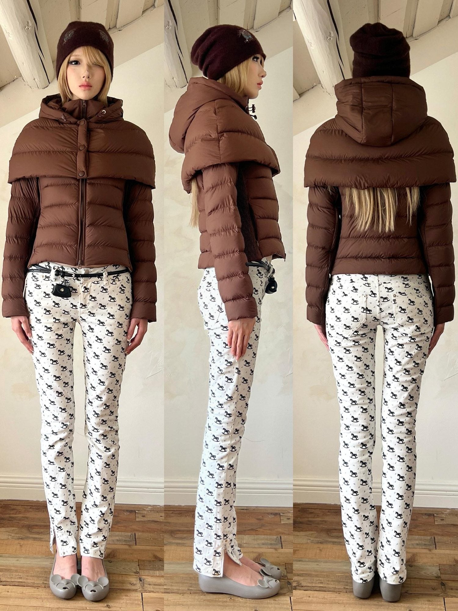 nit alcove 95% White Duck Down Detachable Hood Short Waterproof Polka Dot Down Jackets