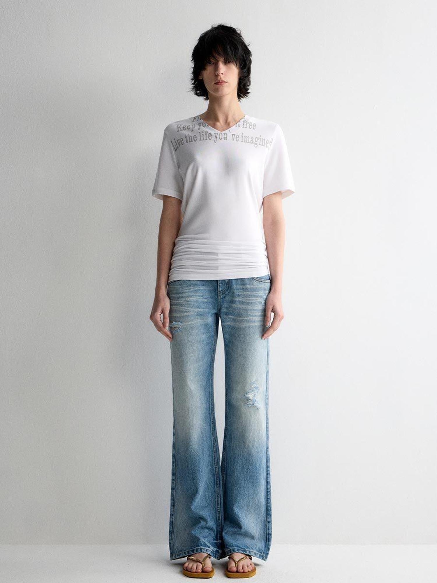 RUN TO THE FUTURE Moisture Wicking V-neck Slim Fit Creative Print Modal Short Sleeve T-Shirts