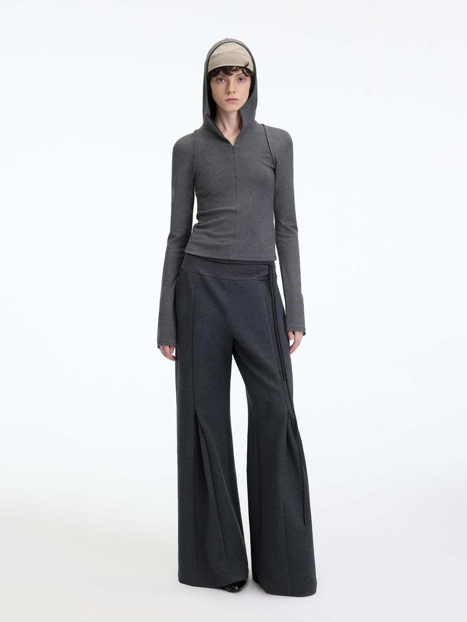 RUN TO THE FUTURE Antibacterial Mid Stretch Zip Casual Mid Rise Heather Gray Wide-Leg Pants