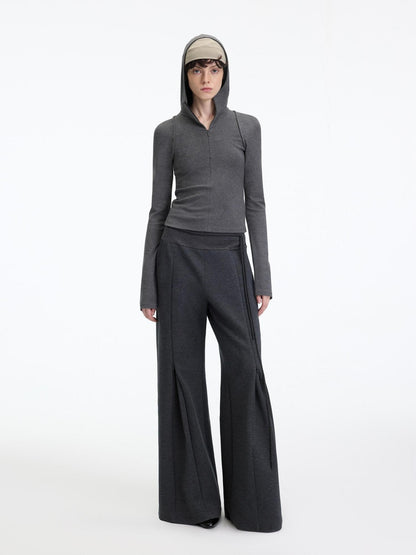 RUN TO THE FUTURE Antibacterial Mid Stretch Zip Casual Mid Rise Heather Gray Wide-Leg Pants