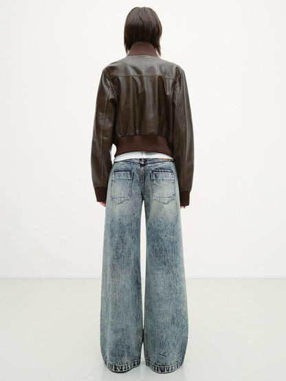 RUN TO THE FUTURE Vintage Washed Distressed Low Rise Durable Snow Blue Denim Women Straight Jeans