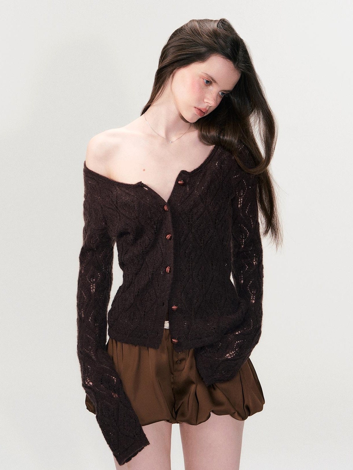 The NeverMore Alpaca Mohair Lightweight Diamond Cropped Button Front Women Knit Cardigans