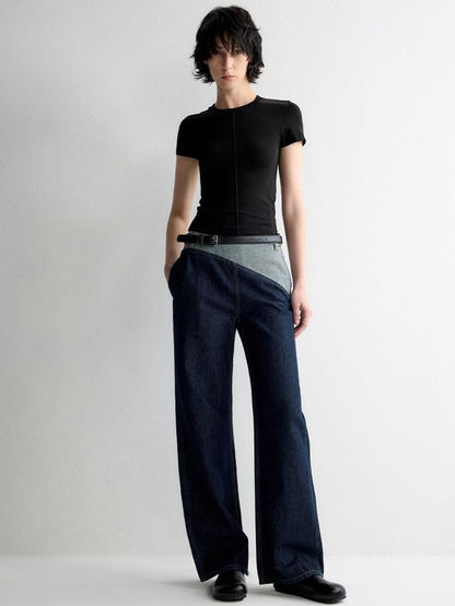 RUN TO THE FUTURE Durable Washed Denim Low Rise Loose Fit Casual Zip Fly Wide-Leg Jeans