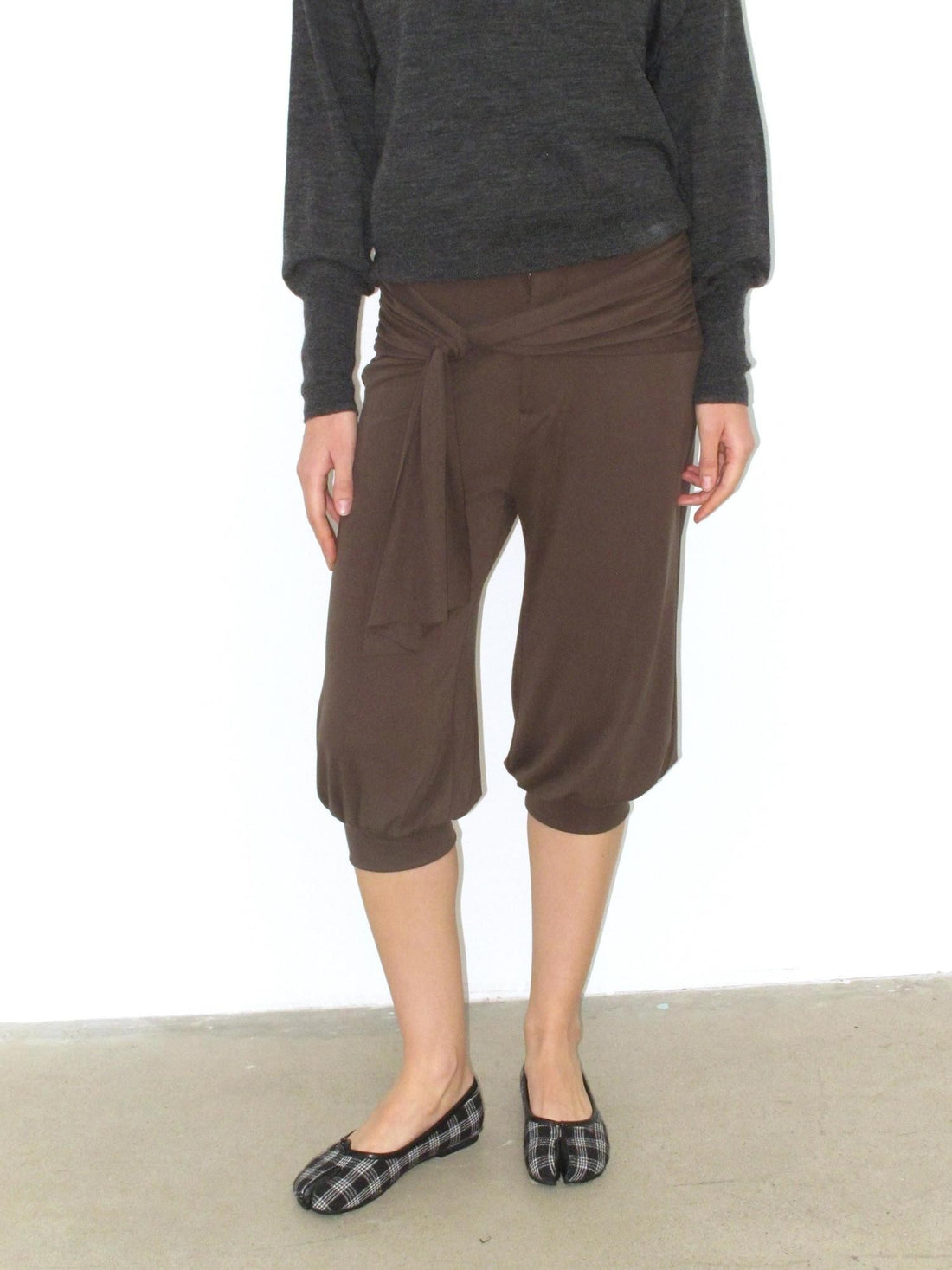 Mito de dar Chestnut Brown Sandwashed Knit Drawstring Tulip Cuff Women&