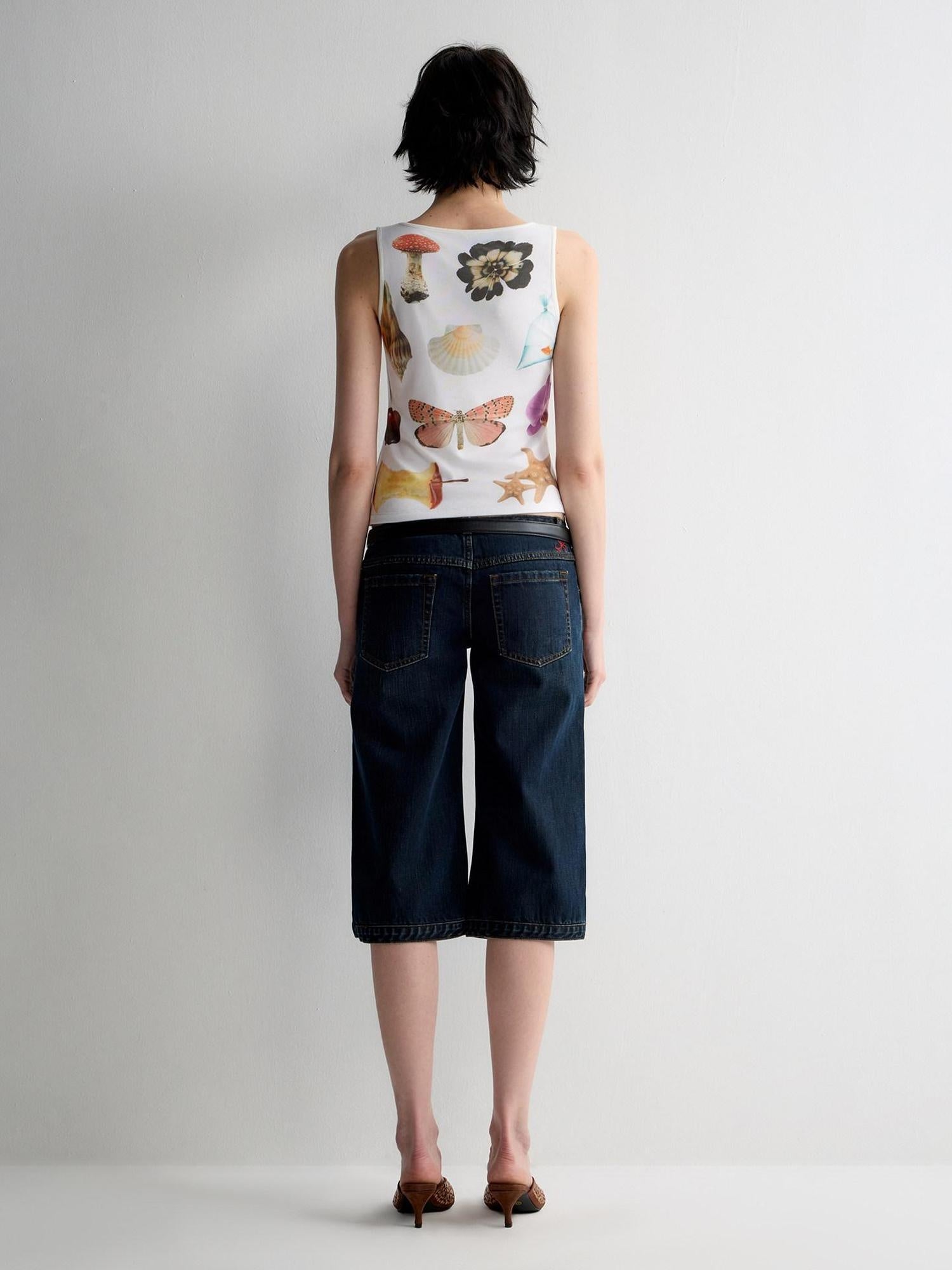 RUN TO THE FUTURE Original Print Asymmetrical Slim Fit Tencel Cropped Animal Women White Tank Tops