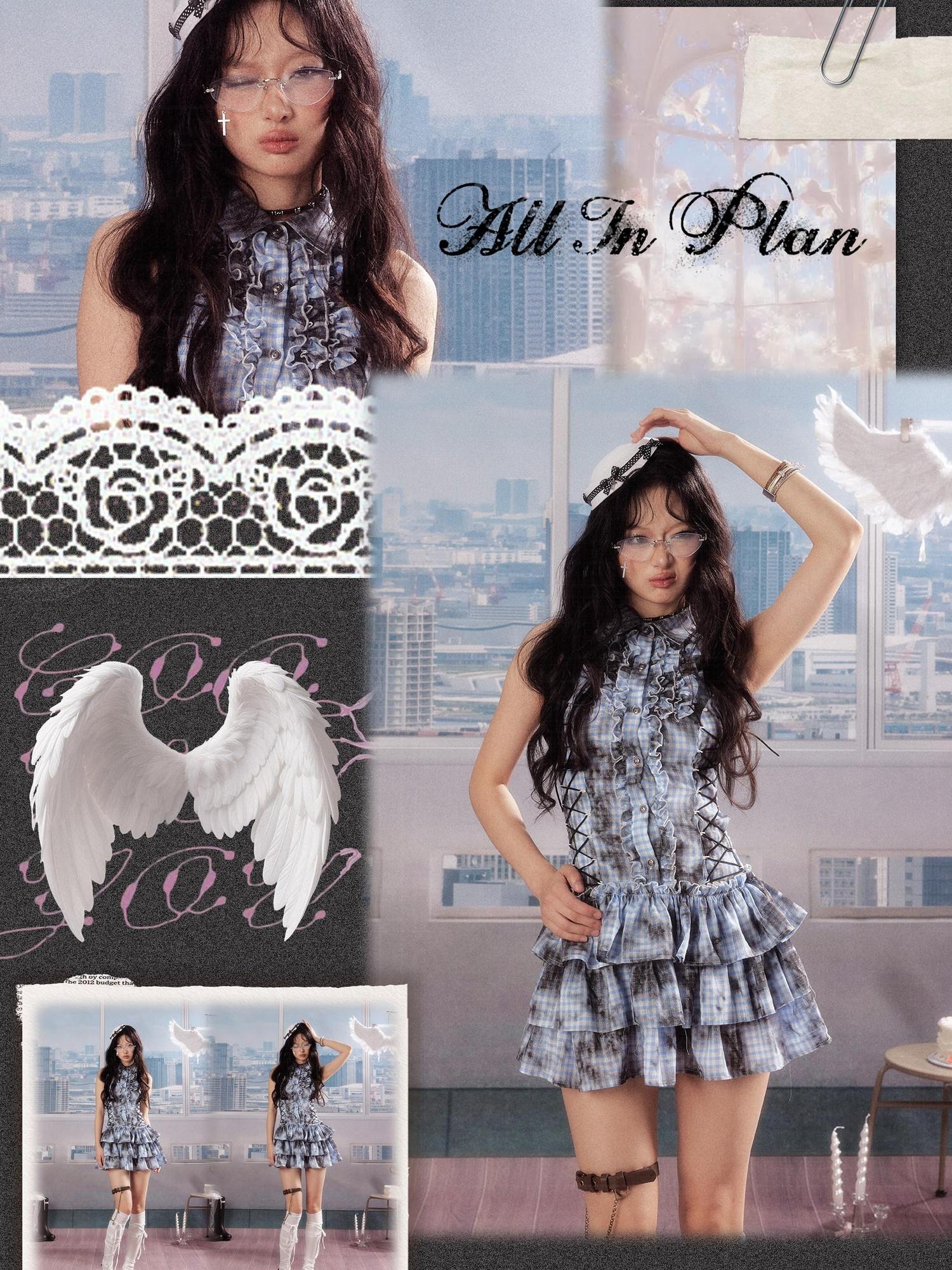 ALL iN plan Blue Sleeveless Slim Fit Tiered Ruffle Cotton Blend Casual Mini Dresses