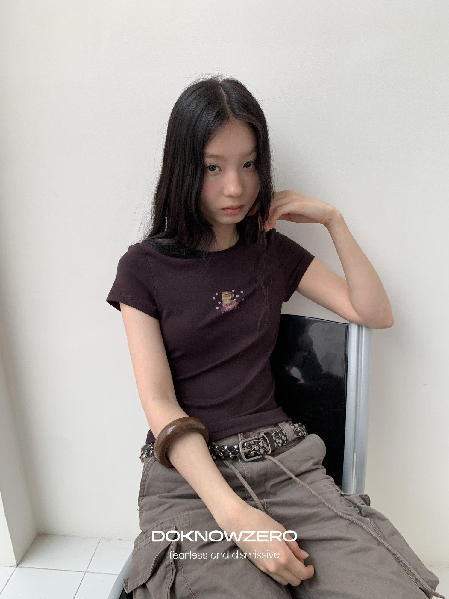 DKZ OFFICIAL Coffee Retro Print Slim Fit Women&