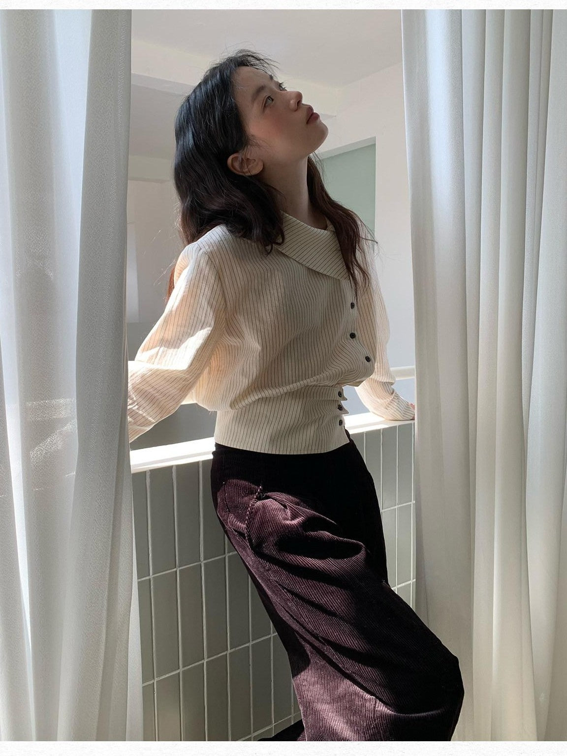 Dorydory Striped Asymmetric Cropped Slim Waist Women&