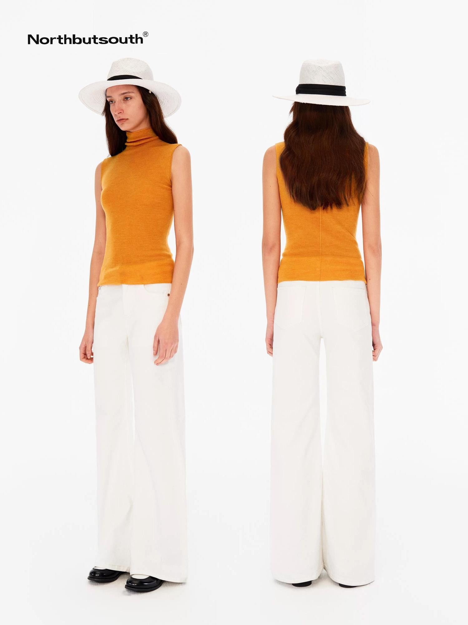 Northbutsouth Light Seamless Tape Trim Mock Neck Side Slimming Women&