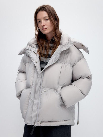 RUN TO THE FUTURE 90 White Duck Down Loose Fit Detachable Hood Midlength Pocket Down Jackets